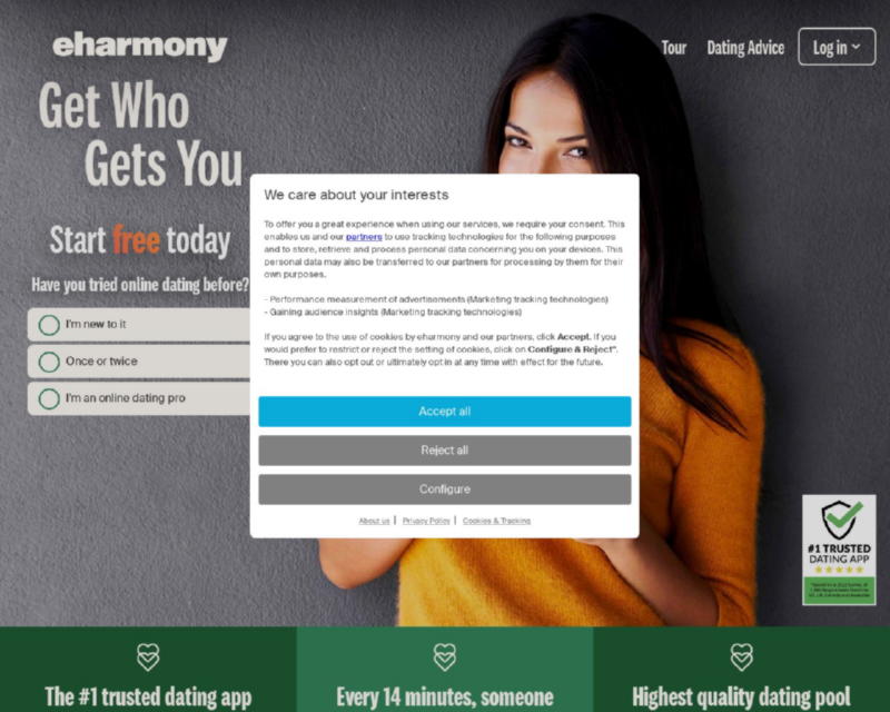 Изображение скриншота сайта - eHarmony - онлайн-сервіс знайомств в США, Великобританії, Канаді