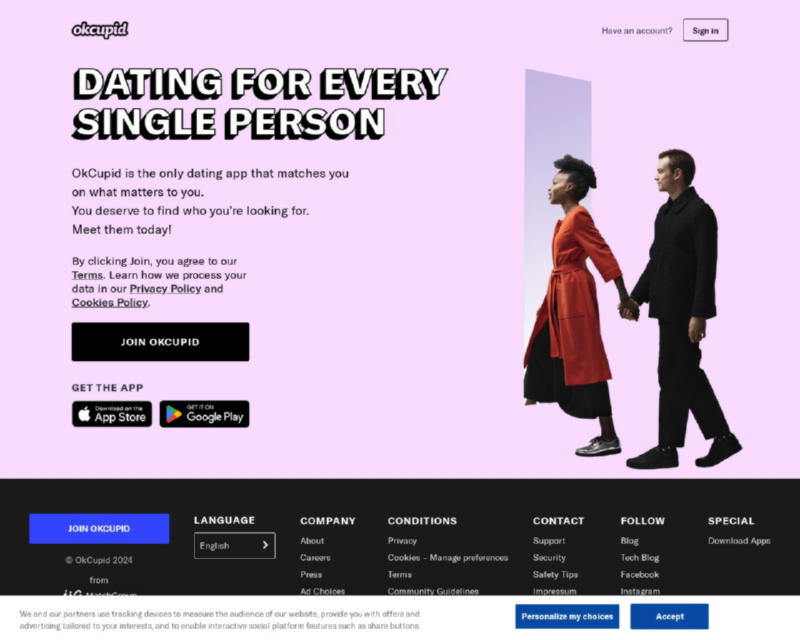 OkCupid - Сервіс знайомств з алгоритмом відповідей на питання, які допомагають знаходити сумісних партнерів.